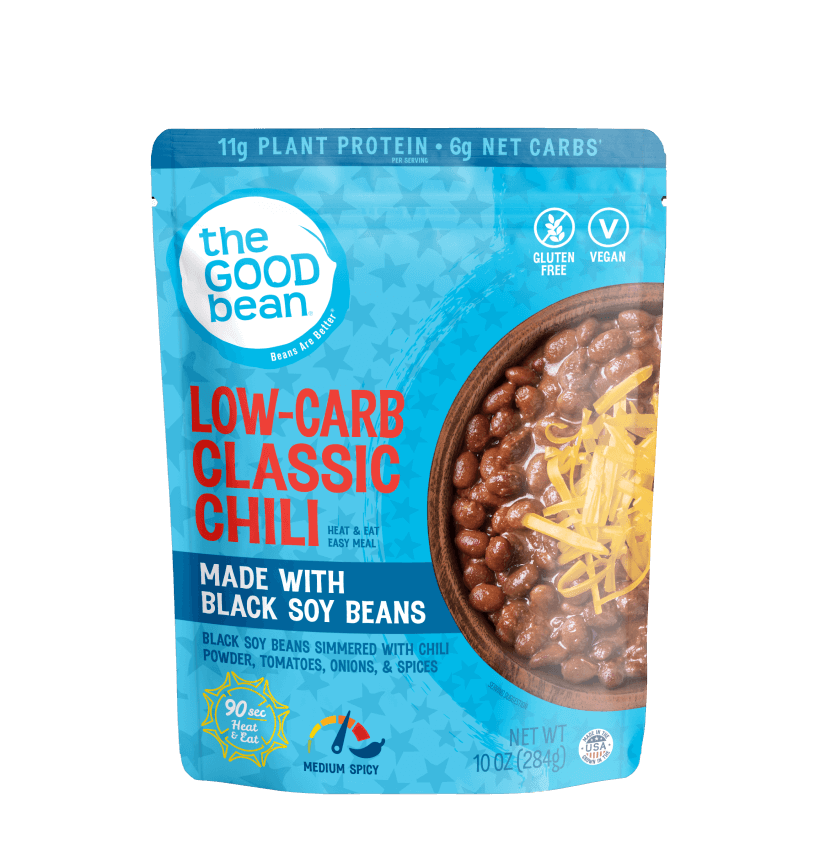 Heat-and-Eat Pouch, Low Carb Chili made with Black Edamame Beans, Keto Friendly